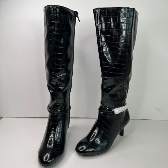 Karen Scott Womens Hannap Dressy Tall Mid-Calf Boots Black Croco 5M #601 - Picture 3 of 12